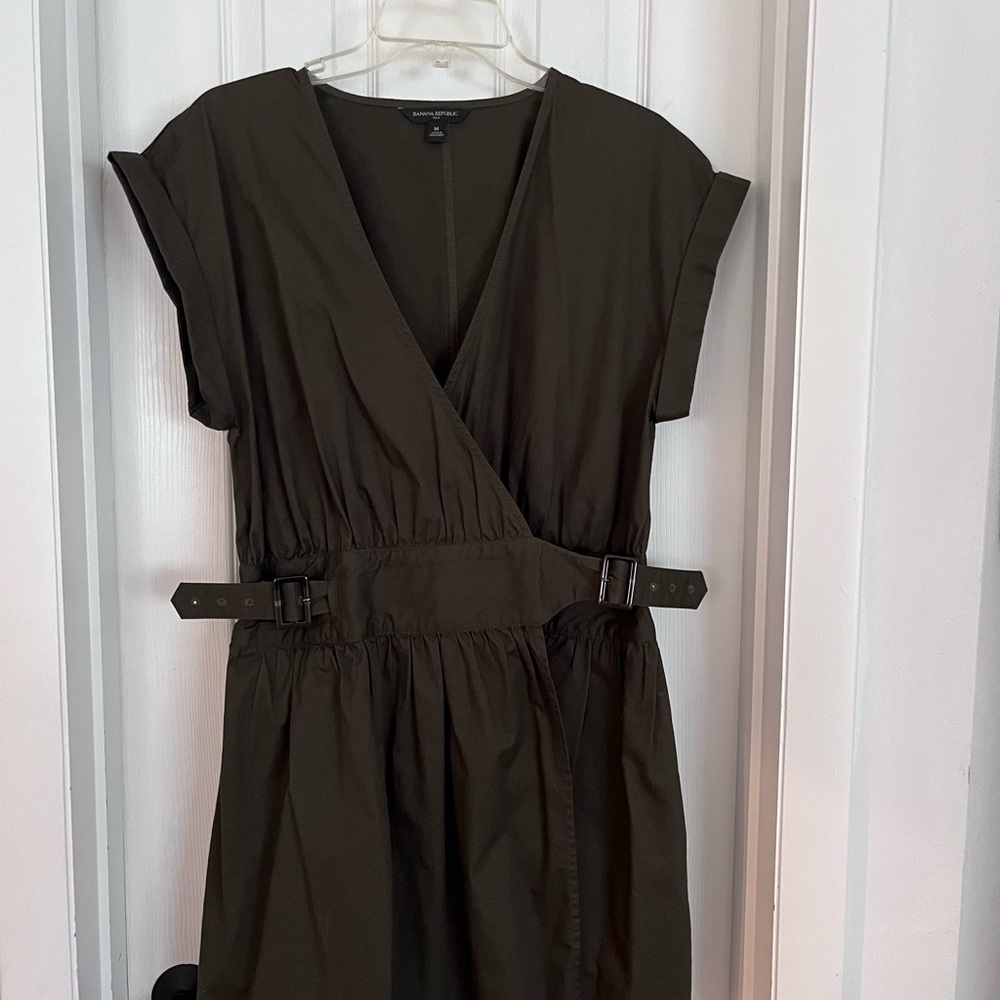 Banana Republic dark green Wrap Pleated Mini Dress